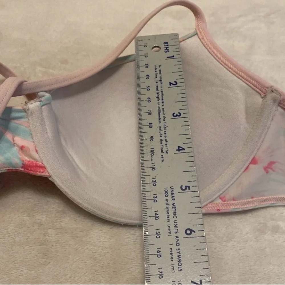 Hollister Light Blue & Pink Floral Halter Bikini Top with Center Bow